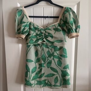 Zara Knit skirt and crop top set with tropical Green Leaf Print